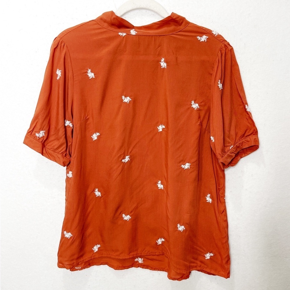 Böhme Embroidered Floral Rust Blouse Tie On Back Bohemian  Size Large